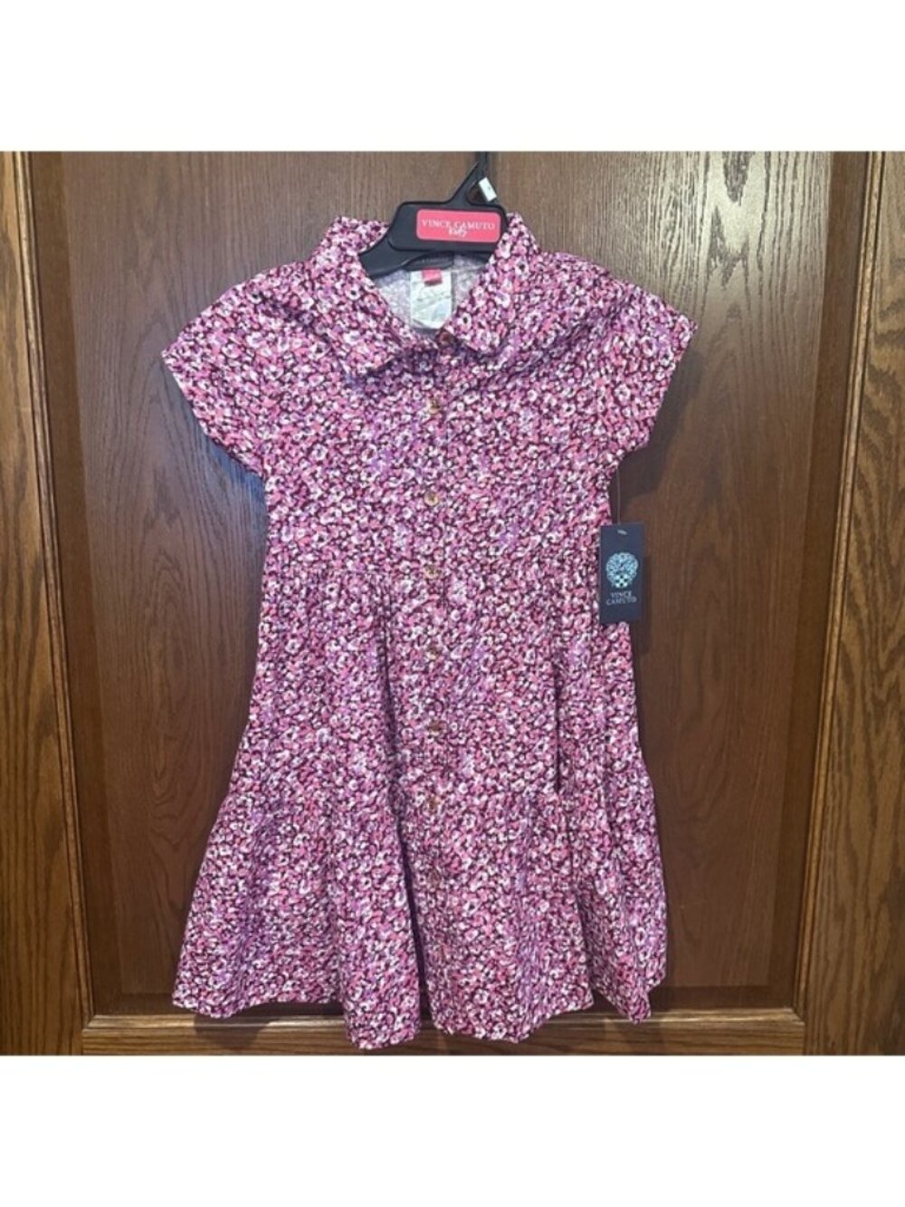 Vince‎ Camuto Kids Girls Pink Floral Button Front Tiered Dress Size 7